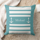 青航海のと白のストライプいかり名 クッション (ブランケット)