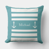 青航海のと白のストライプいかり名 クッション (正面)