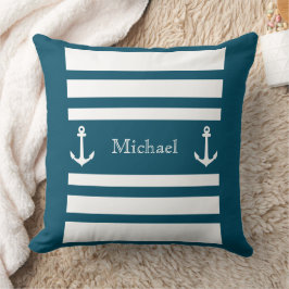 青航海のと白のストライプいかり名 クッション