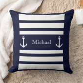 青航海のと白のストライプいかり名 クッション (ブランケット)