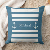 青航海のと白のストライプいかり名 クッション (ブランケット)