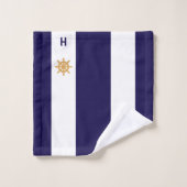 青航海のと白のホイール&モノグラム バスタオルセット (ウォッシュタオル)