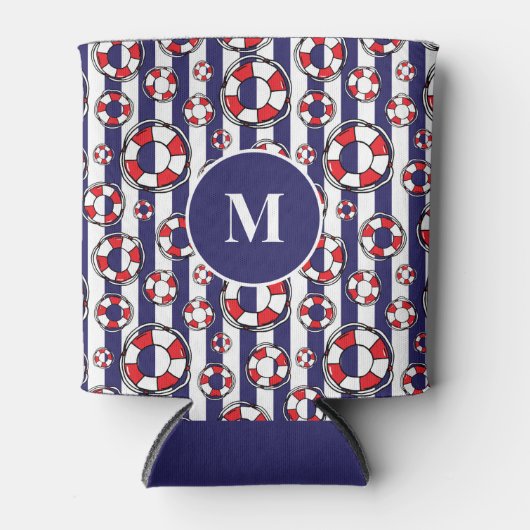 青航海のと白のライフベルストライプト 缶クーラー (正面)