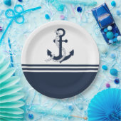 青航海のと白の青のいかりストライプ ペーパープレート (パーティー)
