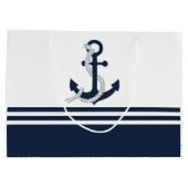 青航海のと白の青のいかりストライプ ラージペーパーバッグ (裏面)