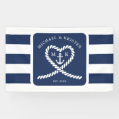 青航海のストライプのハート結婚いかり 横断幕 (横)