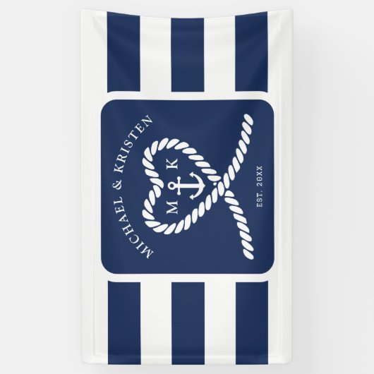 青航海のストライプのハート結婚いかり 横断幕 (縦)