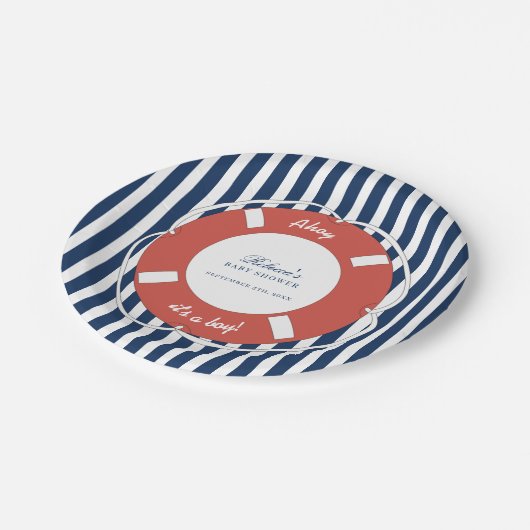 青航海のストライプの赤ちゃん ペーパープレート (アングル)