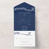 青航海のハートモノグラム結婚カレンダー オールインワン招待状 (内側)