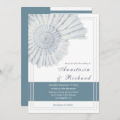 青航海のビーチ貝殻結婚化石 招待状 (正面/裏面)