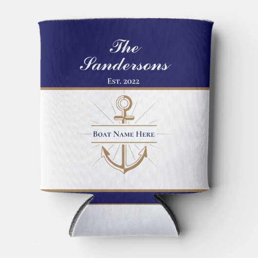 青航海のモダンはっきりしたいかりボート名 缶クーラー (正面)