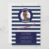 青航海の光ストライプの誕生日招待状 招待状 (正面)