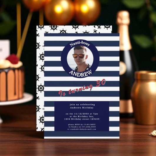 青航海の光ストライプの誕生日招待状 招待状