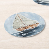青航海の水彩帆船 ラウンドペーパーコースター (アングル)
