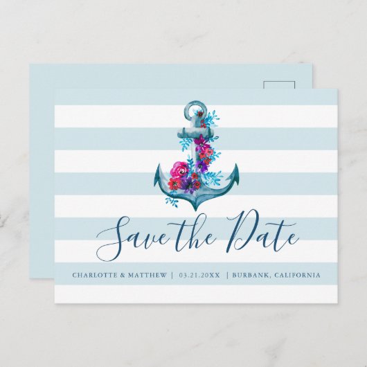 青航海の水色いかり保存日付 案内ポストカード (正面/裏面)