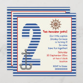 青航海の白い帆船2歳の誕生日パーティー 招待状 (正面/裏面)