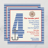 青航海の白い帆船4歳の誕生日パーティー 招待状 (正面/裏面)