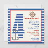 青航海の白い帆船4歳の誕生日パーティー 招待状 (正面)