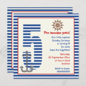 青航海の白い帆船5歳の誕生日パーティー 招待状 (正面/裏面)