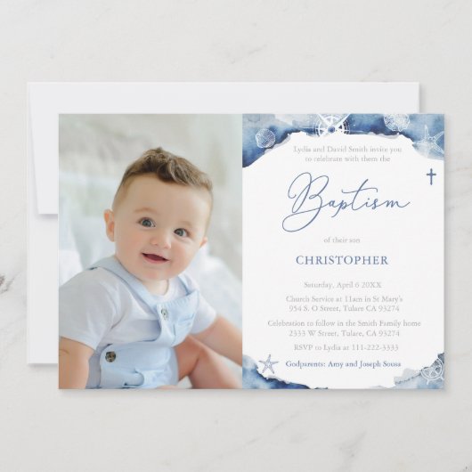 青航海の白バプテスマ式写真 招待状 (正面)