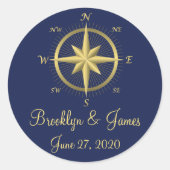 青航海の結婚式用シール金ゴールドコンパス ラウンドシール (正面)