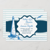 青航海の色のストライプ赤ちゃんシャワー 招待状 (正面/裏面)