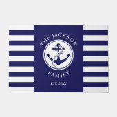 青航海の色ストライプのファミリ名 ドアマット (正面)