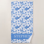 青航海の魚のパーソナライズされた魚 ビーチタオル (正面)