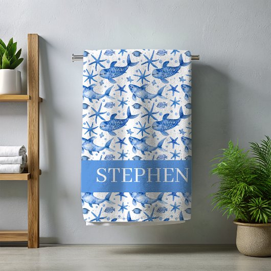 青航海の魚のパーソナライズされた魚 ビーチタオル