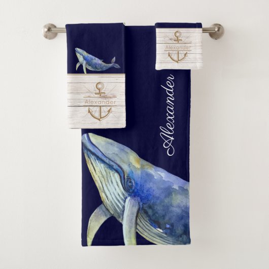 青航海の鯨水彩白木名 バスタオルセット (インサイチュ)