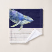 青航海の鯨水彩白木名 バスタオルセット (ウォッシュタオル)