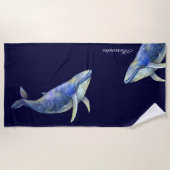 青航海の鯨水彩白木名B ビーチタオル (正面)
