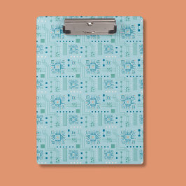 青色およびティール（緑がかった色）回路基板パターン クリップボード