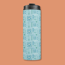 青色およびティール（緑がかった色）回路基板パターン タンブラー