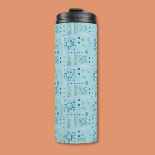 青色およびティール（緑がかった色）回路基板パターン タンブラー