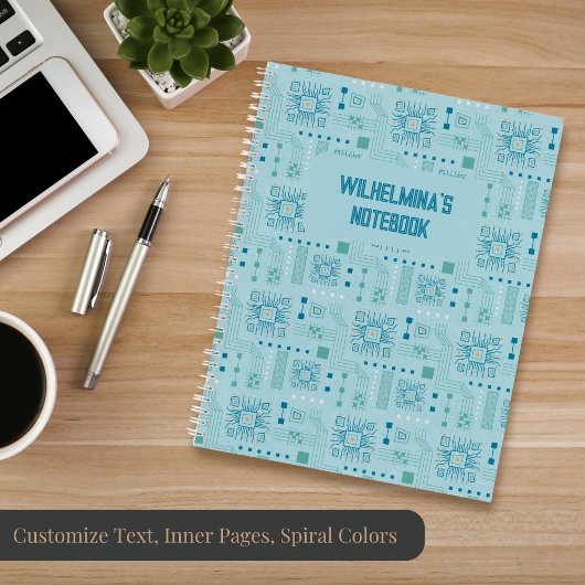 青色およびティール（緑がかった色）回路基板パターン ノートブック