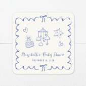 青色お洒落波状フレーム男の赤ちゃんシャワー スクエアシール