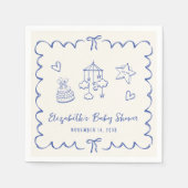 青色お洒落波状フレーム男の赤ちゃんシャワー スタンダードカクテルナプキン (正面)