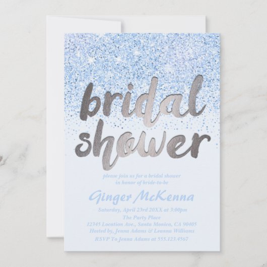 青色きらめくグリッターブライダルシャワー招待状 招待状 (正面)