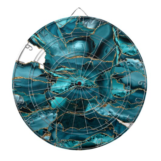 青色と金ゴールドグリッター ダーツボード (正面)