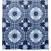 青色のはっきりした装飾的なモロッコの幾何学的 シャワーカーテン (正面)