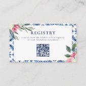 青色のイタリアンフローラブライダルシャワーエンクロージャカード 名刺 (正面)