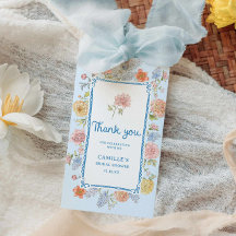 青色のエレガントフローラ手描きブライダルシャワー