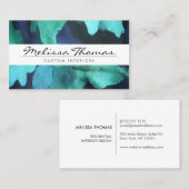 青色のエレガントフローラ・ファブリック・ビジネス・カードを使用した名前 名刺 (正面/裏面)