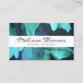 青色のエレガントフローラ・ファブリック・ビジネス・カードを使用した名前 名刺 (正面)