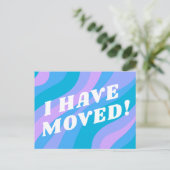 青色のカラフル動ストライプ動アナウンス ポストカード (スタンド正面)