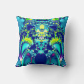青色のカラフル抽象芸術フラクタル クッション (裏面)
