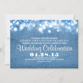 青色のグリッターフェイクストリングライト結婚式招待状 招待状 (正面)