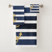 青色のストライプ金ゴールドいかり バスタオルセット (インサイチュ)