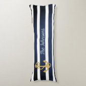 青色のストライプ金ゴールドいかり ボディピロー (正面縦)